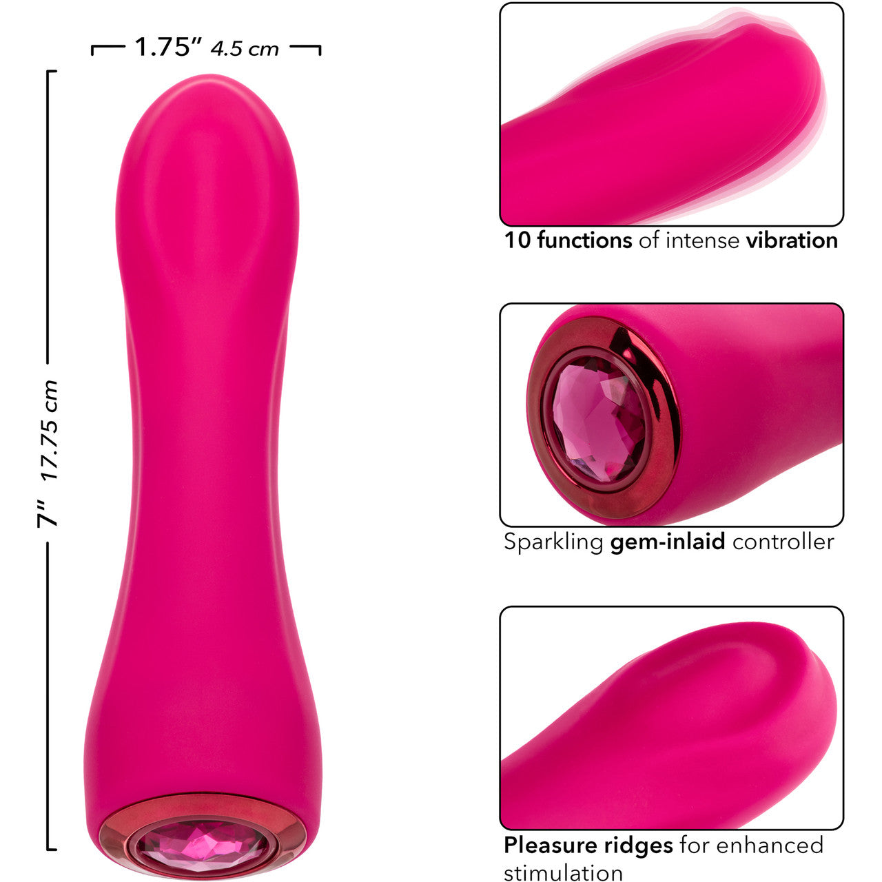 Gem Vibe Collection 7" Bliss Rechargeable Waterproof Silicone G-Spot Vibrator By CalExotics - Pink