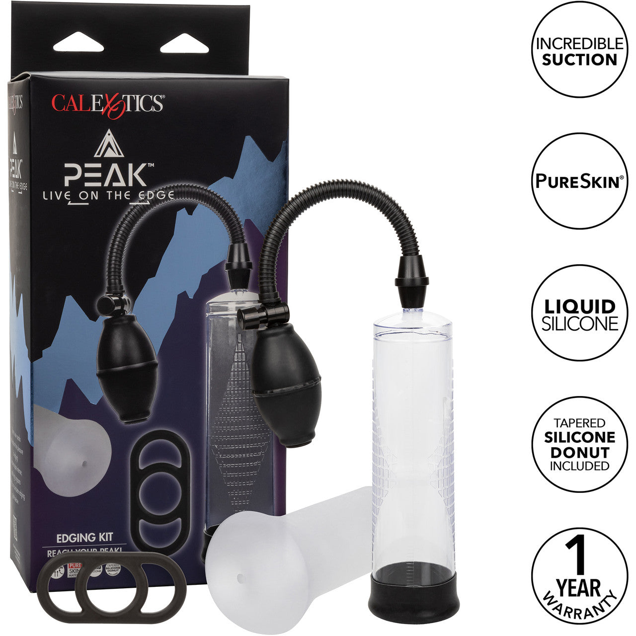 Peak Edging Kit With Penis Pump, Stroker & Silicone Cock Ring By CalExotics