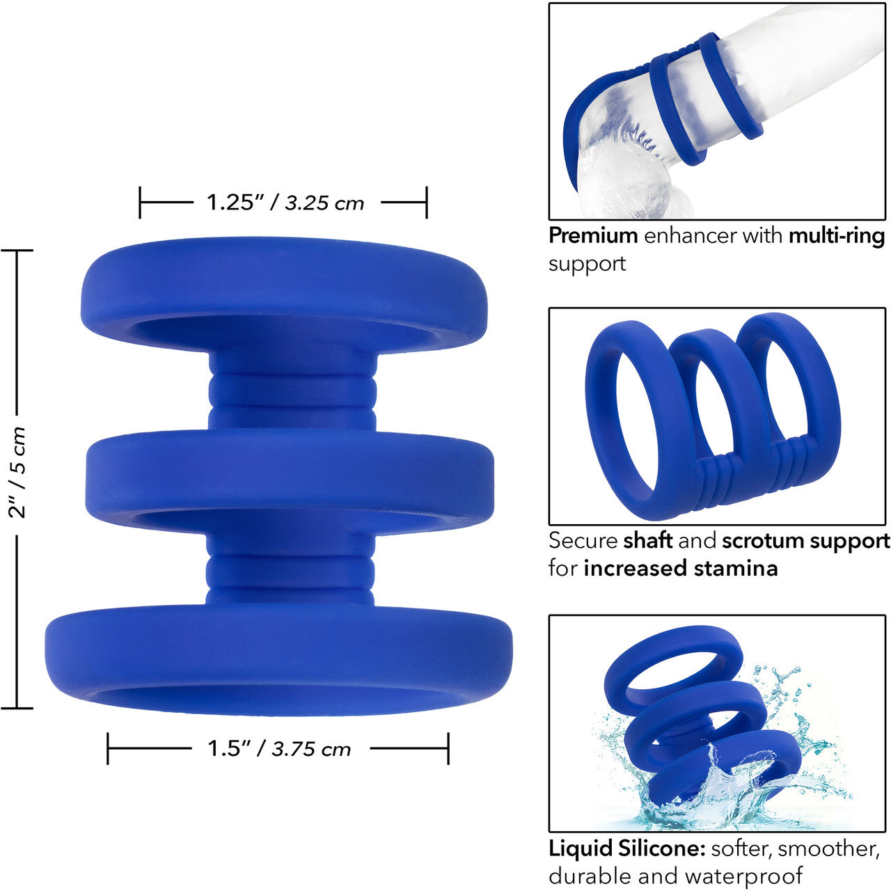 Admiral Triple Silicone Cock Cage & Ring By CalExotics - Blue