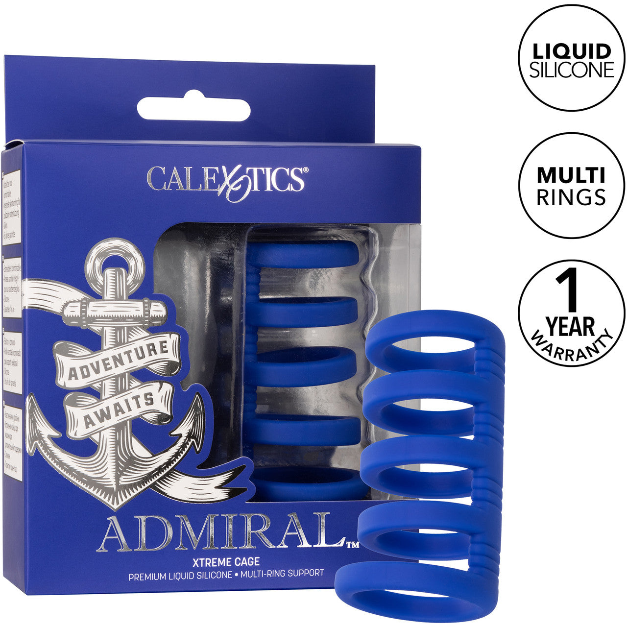 Admiral Xtreme Silicone Cock Cage & Ring By CalExotics - Blue