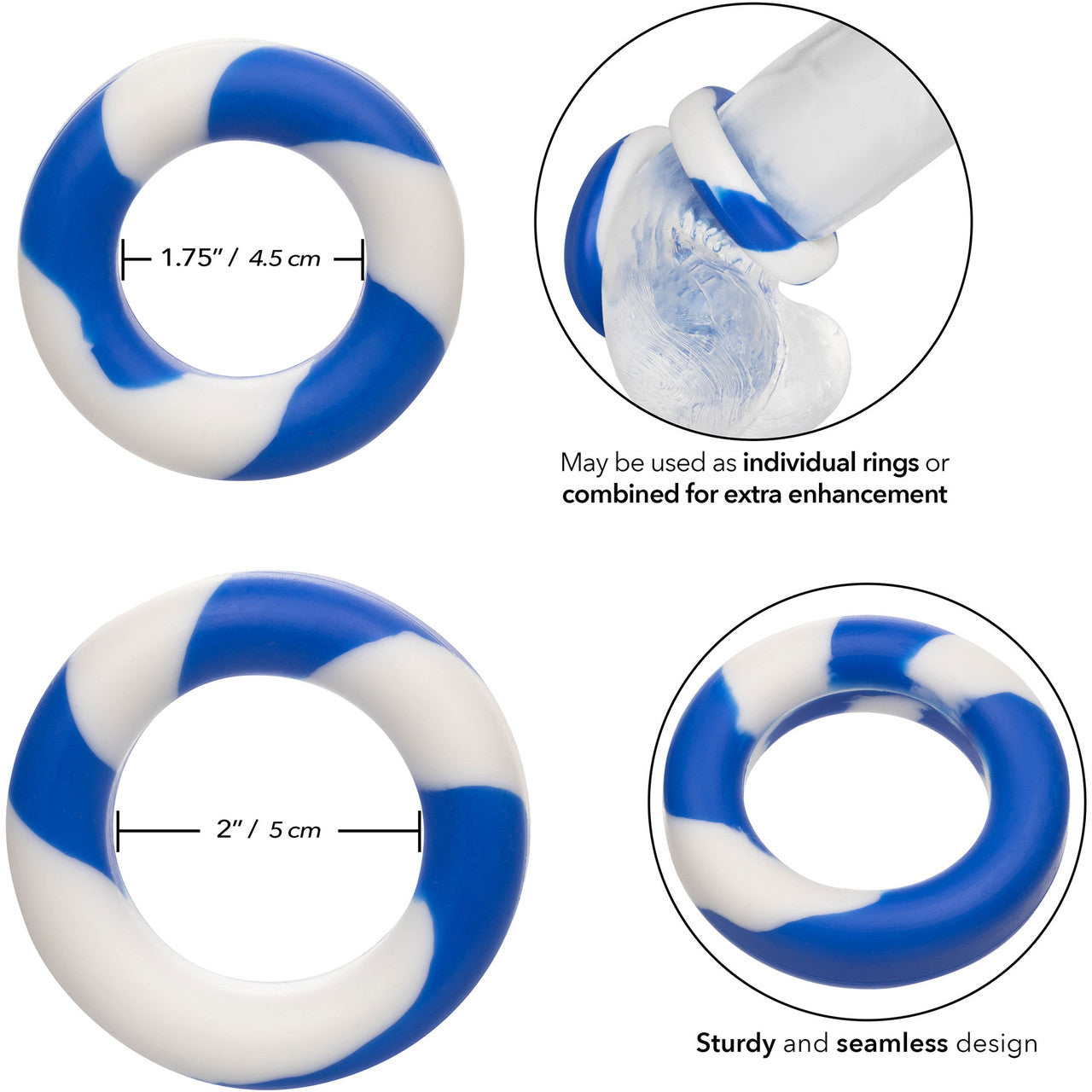 Admiral Silicone 2-Piece Cock Ring Set - Blue & White