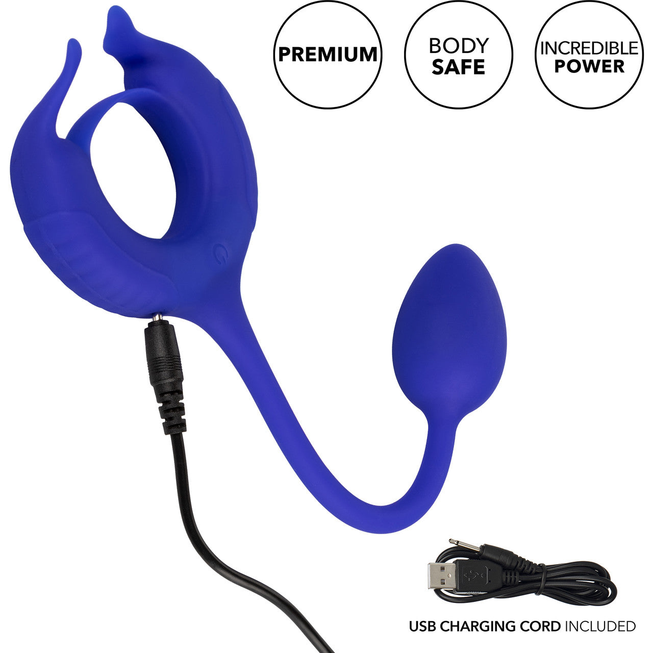 Admiral Plug And Play Weighted Silicone Vibrating Cock Ring By CalExotics - Blue