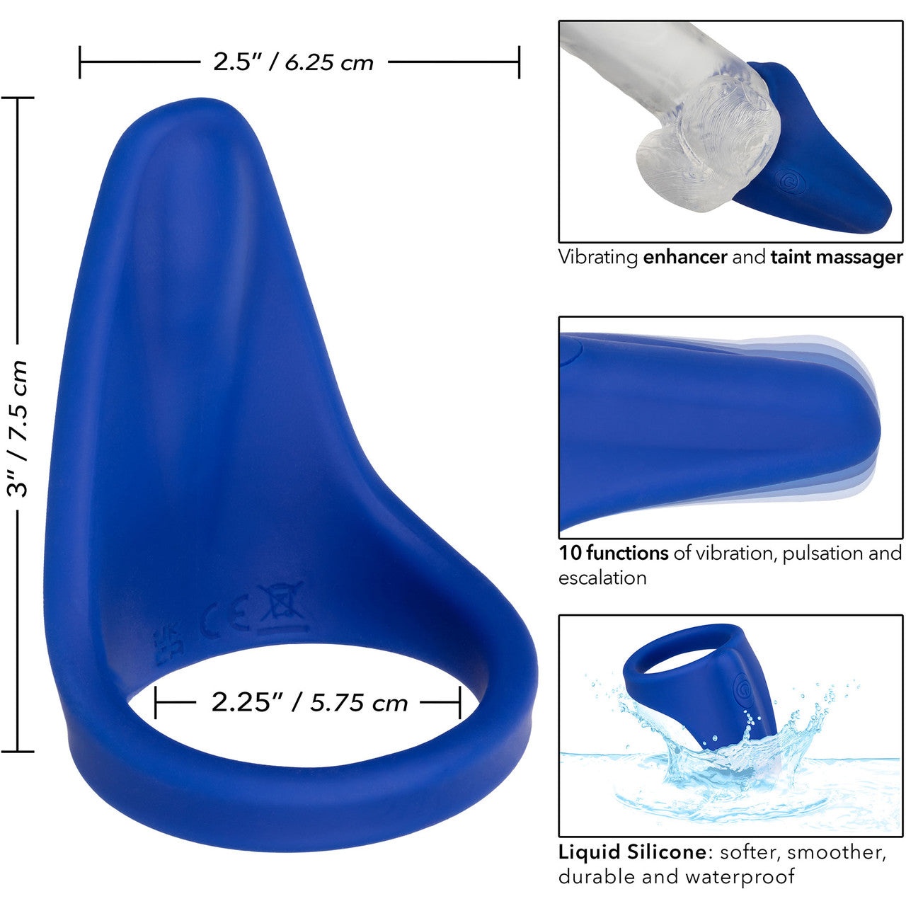 Admiral Liquid Silicone Rechargeable Waterproof Vibrating Perineum Massager & Cock Ring By CalExotics - Blue