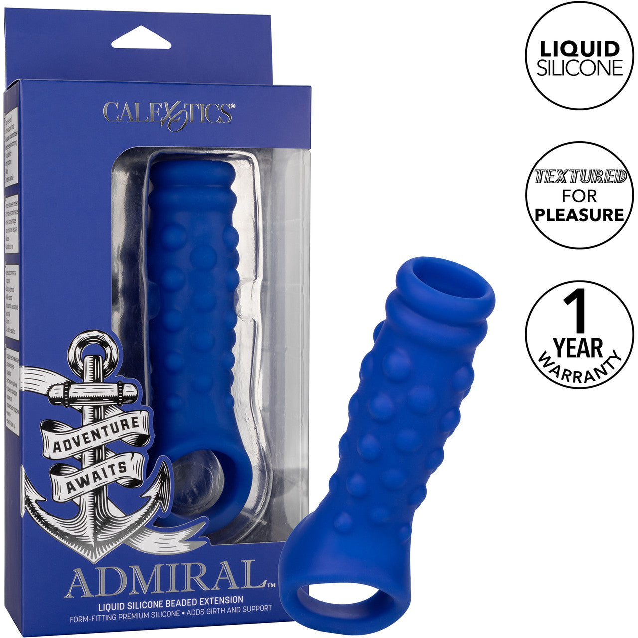 Admiral Liquid Silicone Beaded Penis Extension By CalExotics - Blue