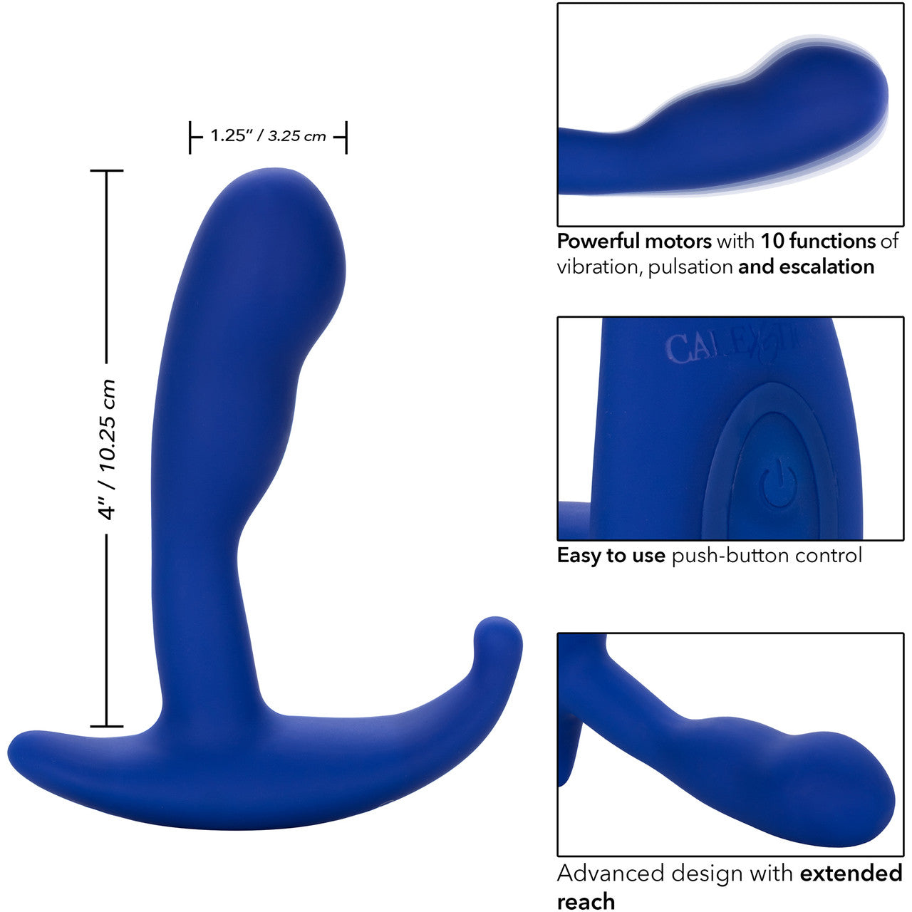 Admiral Advanced Prostate Rechargeable Vibrating Silicone Curved Probe By CalExotics - Blue