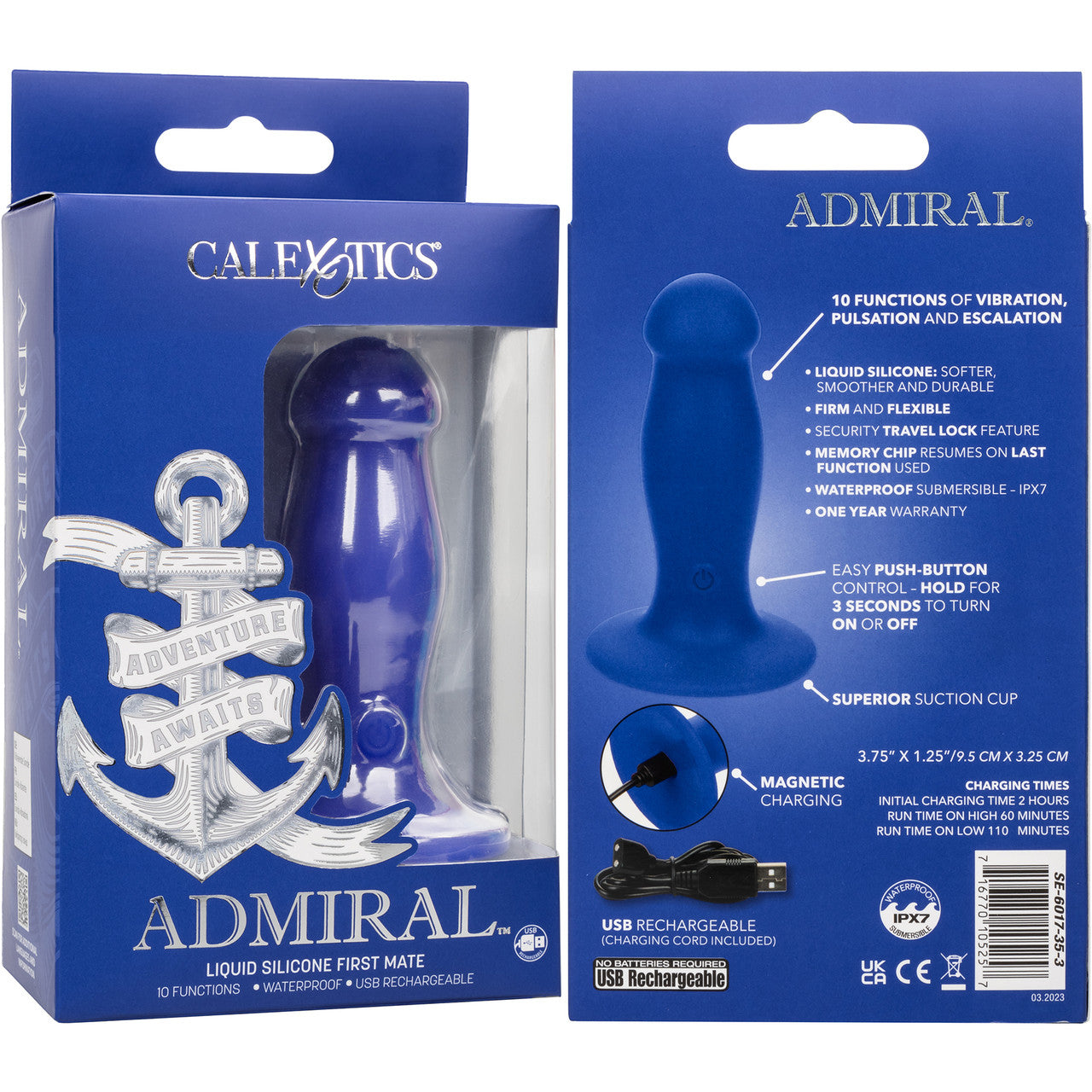 Admiral Liquid Silicone First Mate Rechargeable Waterproof Vibrating Anal Probe By CalExotics - Blue