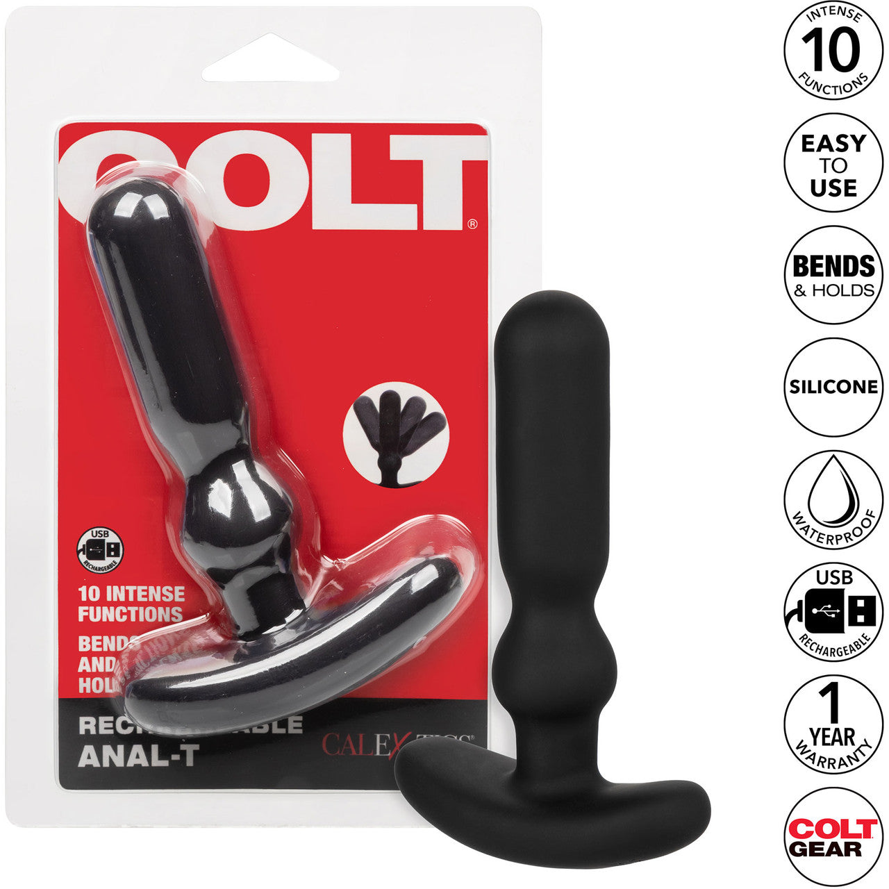 COLT Anal-T Rechargeable Waterproof Silicone Anal Vibrator - Black