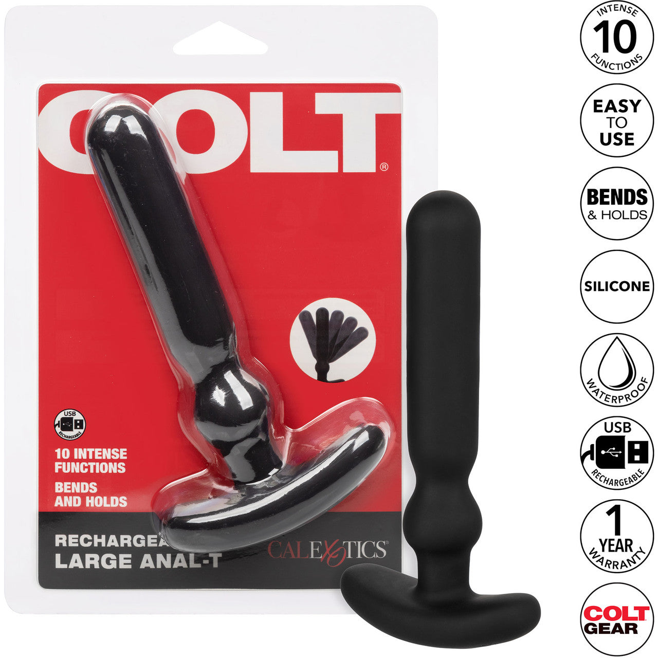 COLT Anal-T Rechargeable Waterproof Silicone Anal Vibrator - Large, Black