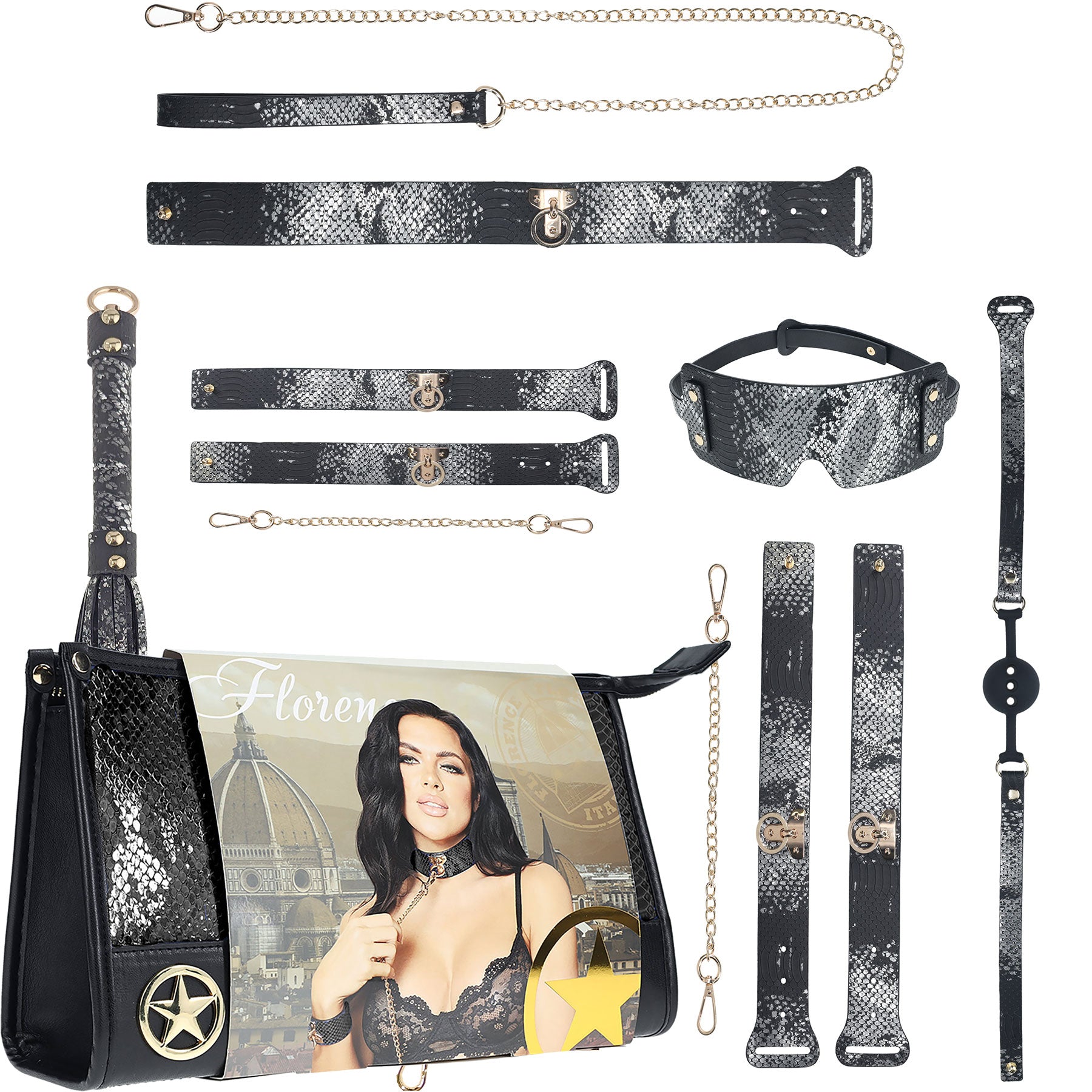 Ouch! Florence Collection - 9 Piece Bondage Kit With Bag - Black