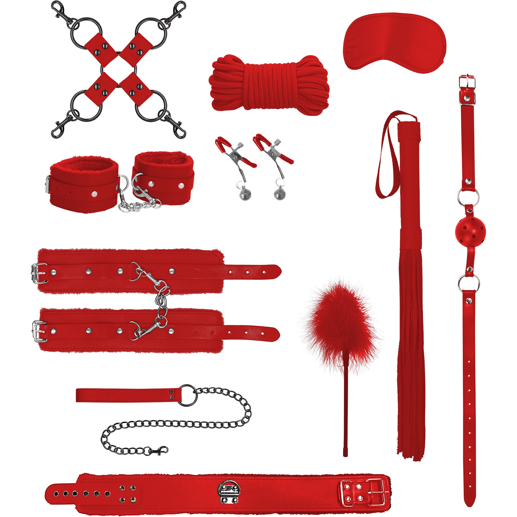 Ouch! Intermediate 10 Piece Bondage Kit - Red