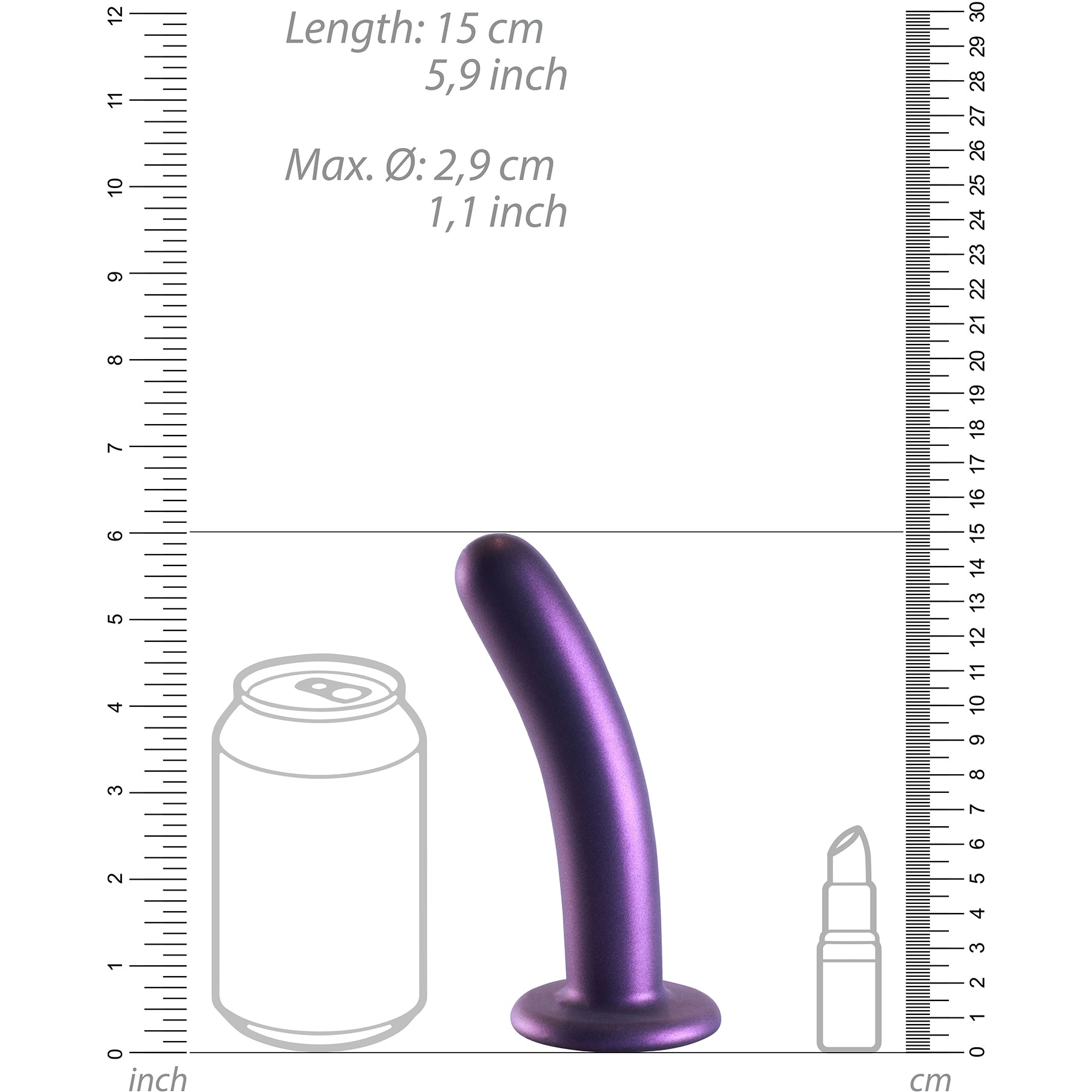 Ouch! 6" Smooth Silicone G-Spot Dildo - Metallic Purple