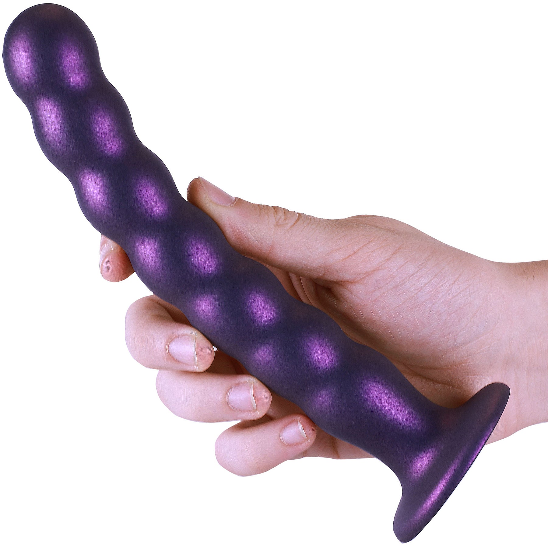 Ouch! 8" Beaded Silicone Suction Cup G-Spot Dildo - Metallic Purple