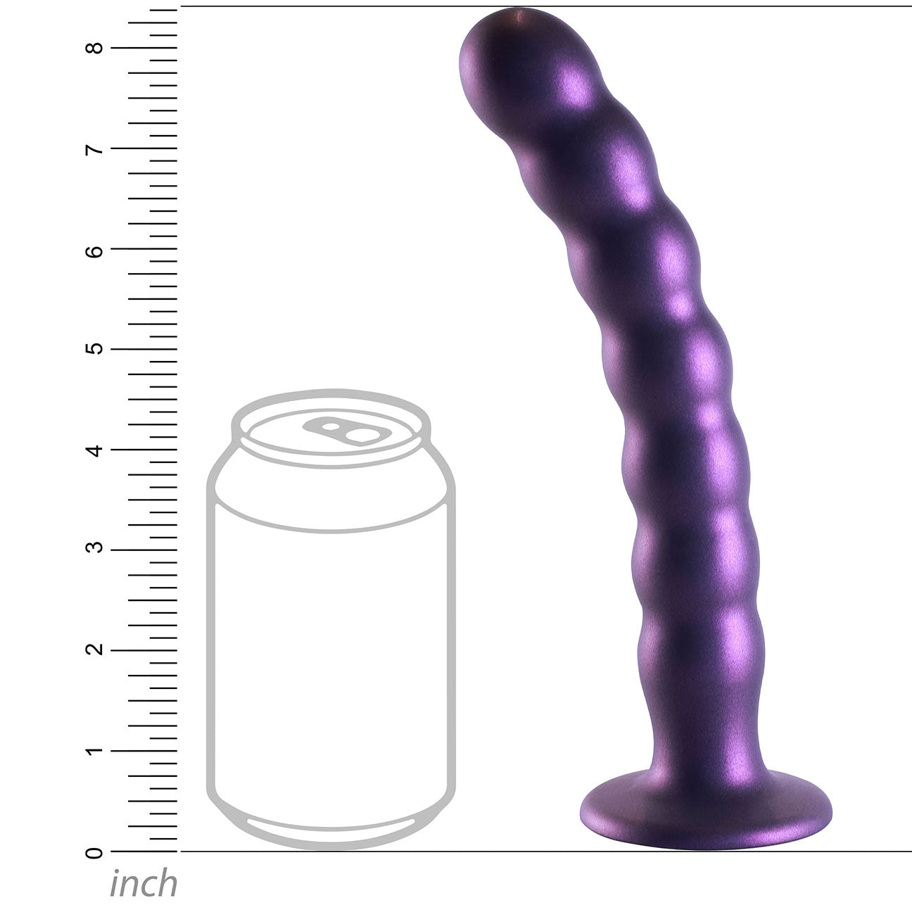 Ouch! 8" Beaded Silicone Suction Cup G-Spot Dildo - Metallic Purple Size Chart