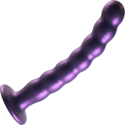 Ouch! 8" Beaded Silicone Suction Cup G-Spot Dildo - Metallic Purple