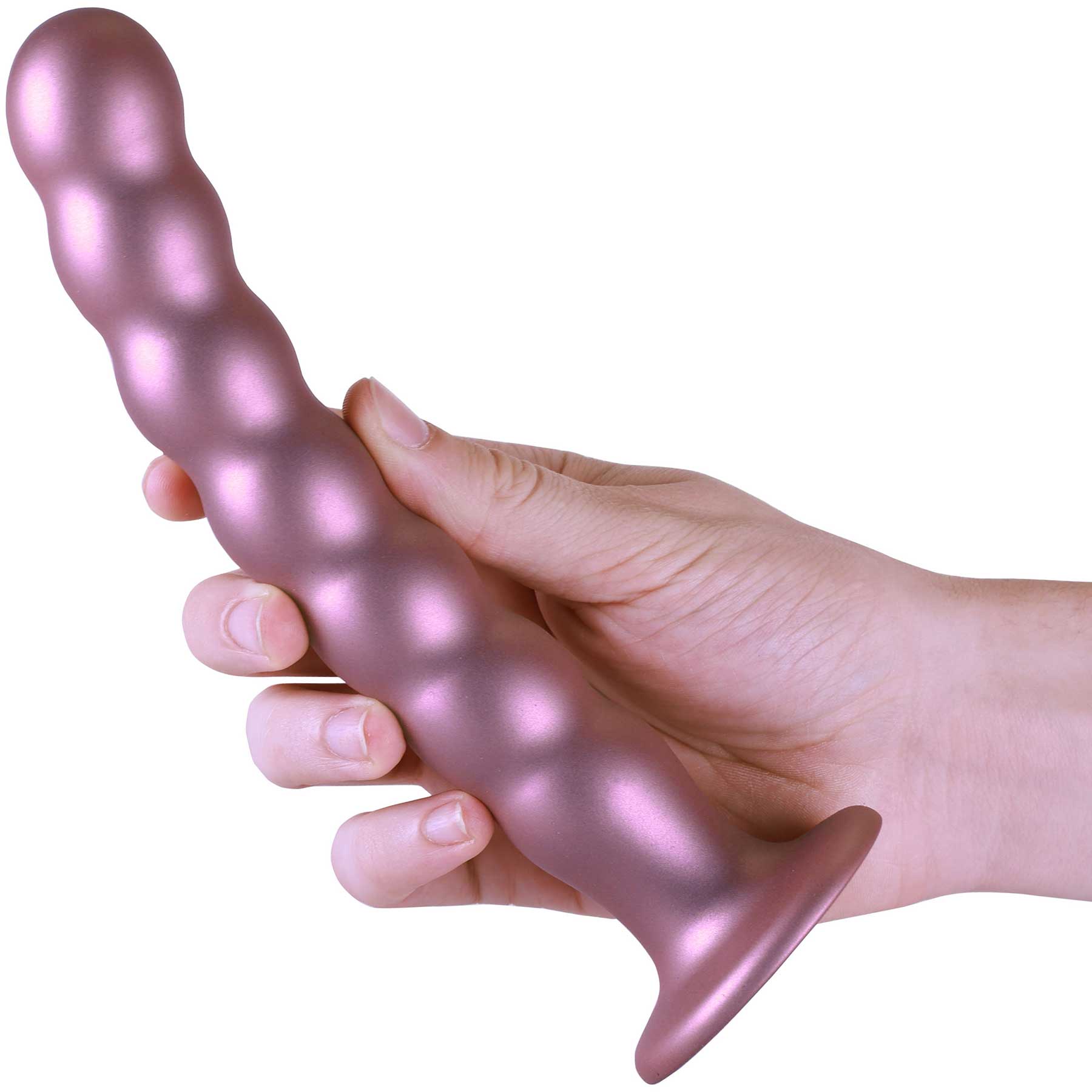 Ouch! 8" Beaded Silicone Suction Cup G-Spot Dildo - Rose Gold