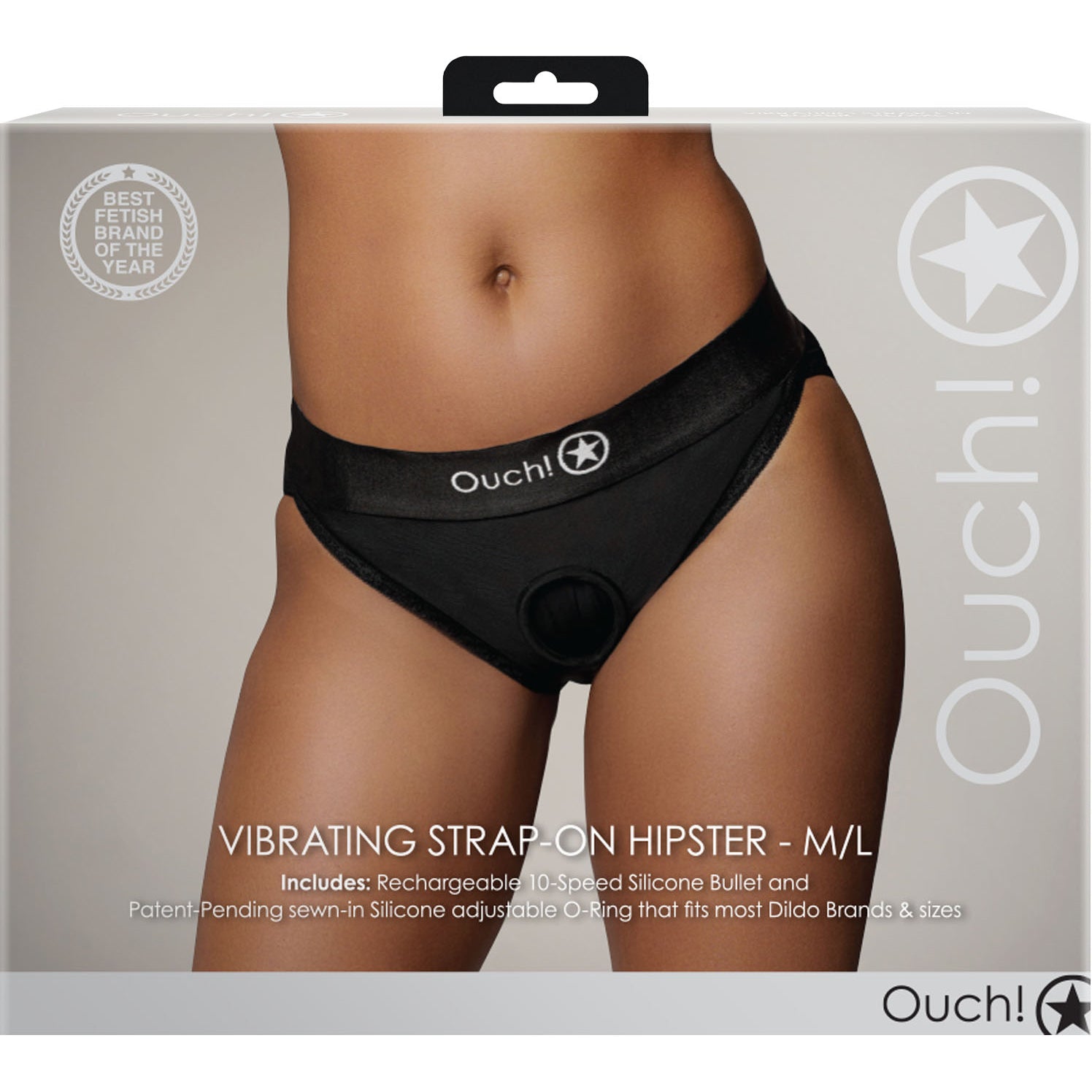 Ouch! Vibrating Strap-On Hipster - Front Of Package