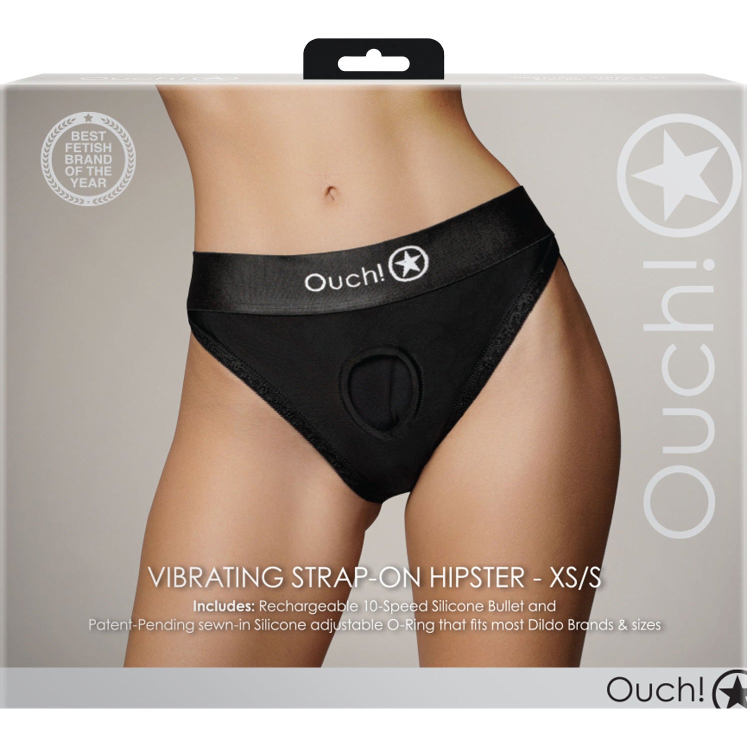 Ouch! Vibrating Strap-On Hipster - Front Of Package