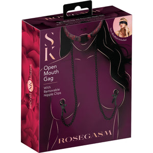 Secret Kisses Rosegasm Open Mouth Gag With Nipple Clips & Blindfold