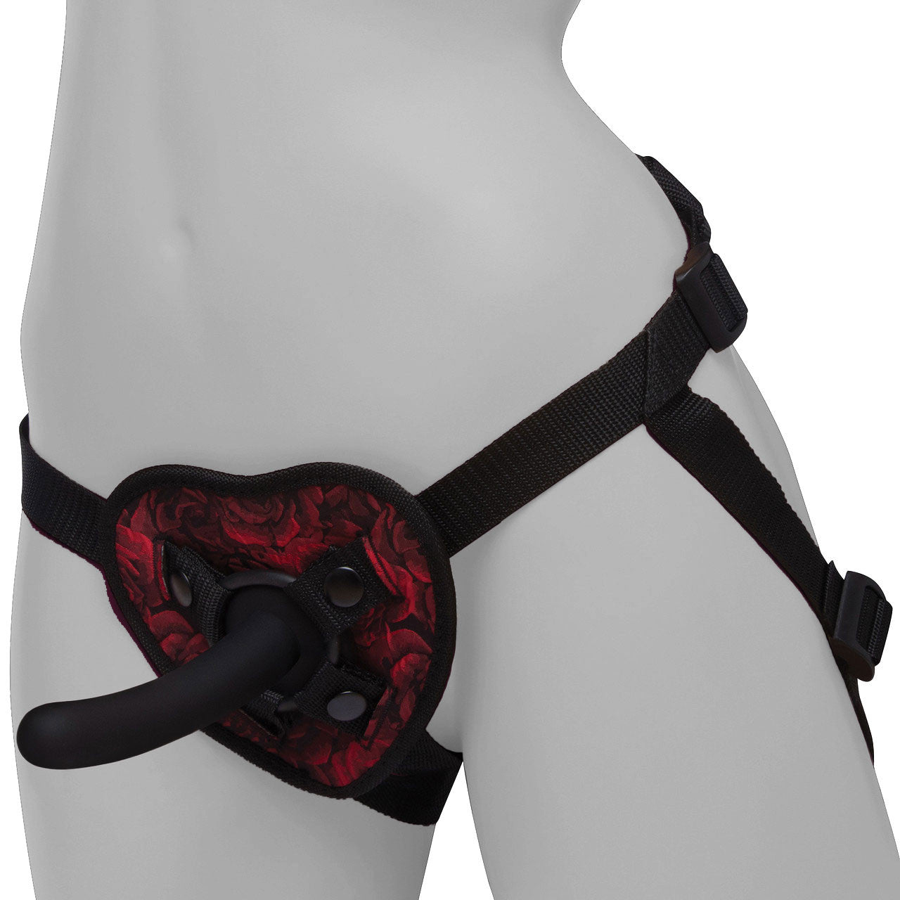 Secret Kisses Rosegasm Heart Shape Strap-On Harness With 5" Curved Silicone Dildo & Blindfold