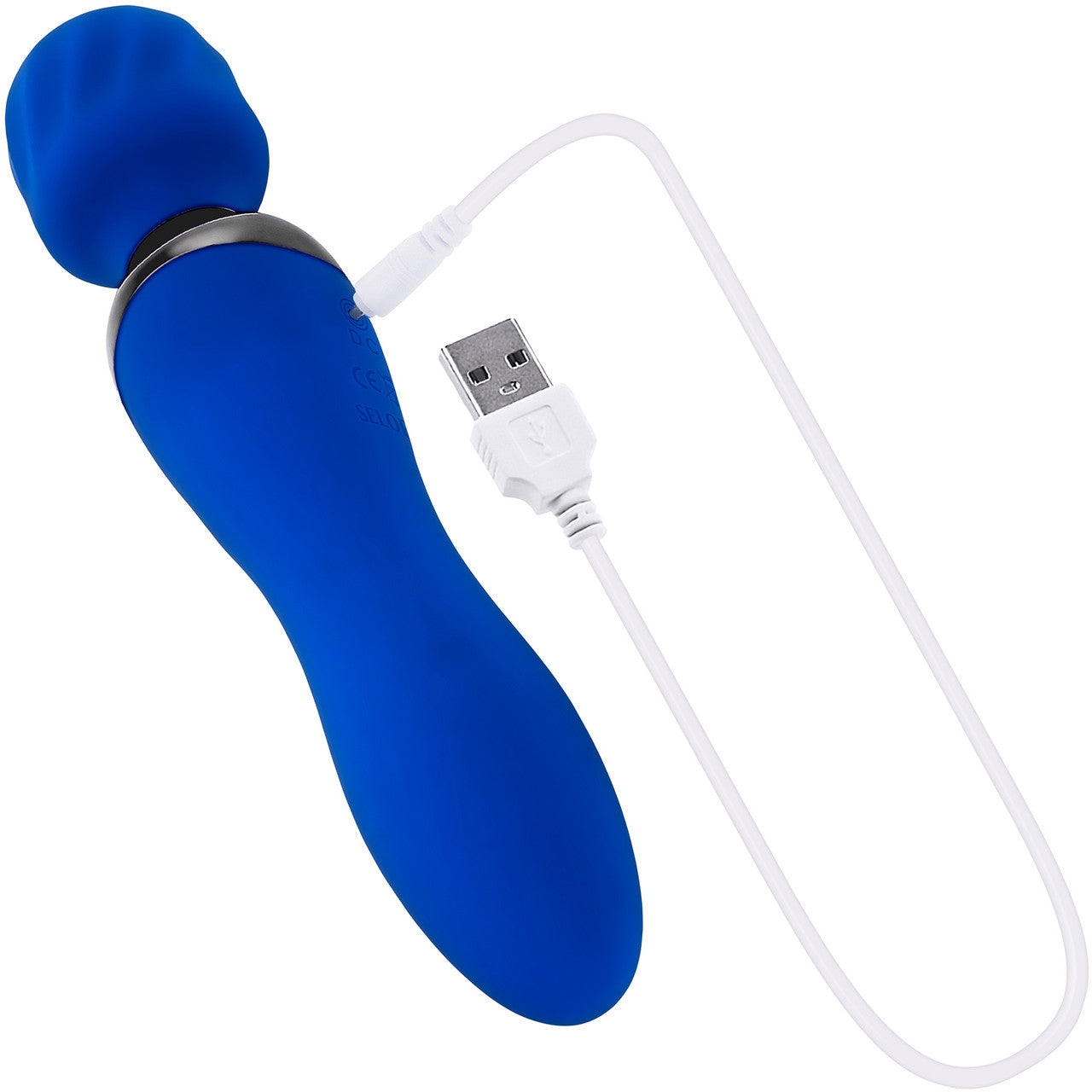 Selopa Blue Belle Rechargeable Silicone Dual End Wand Style Vibrator - Blue