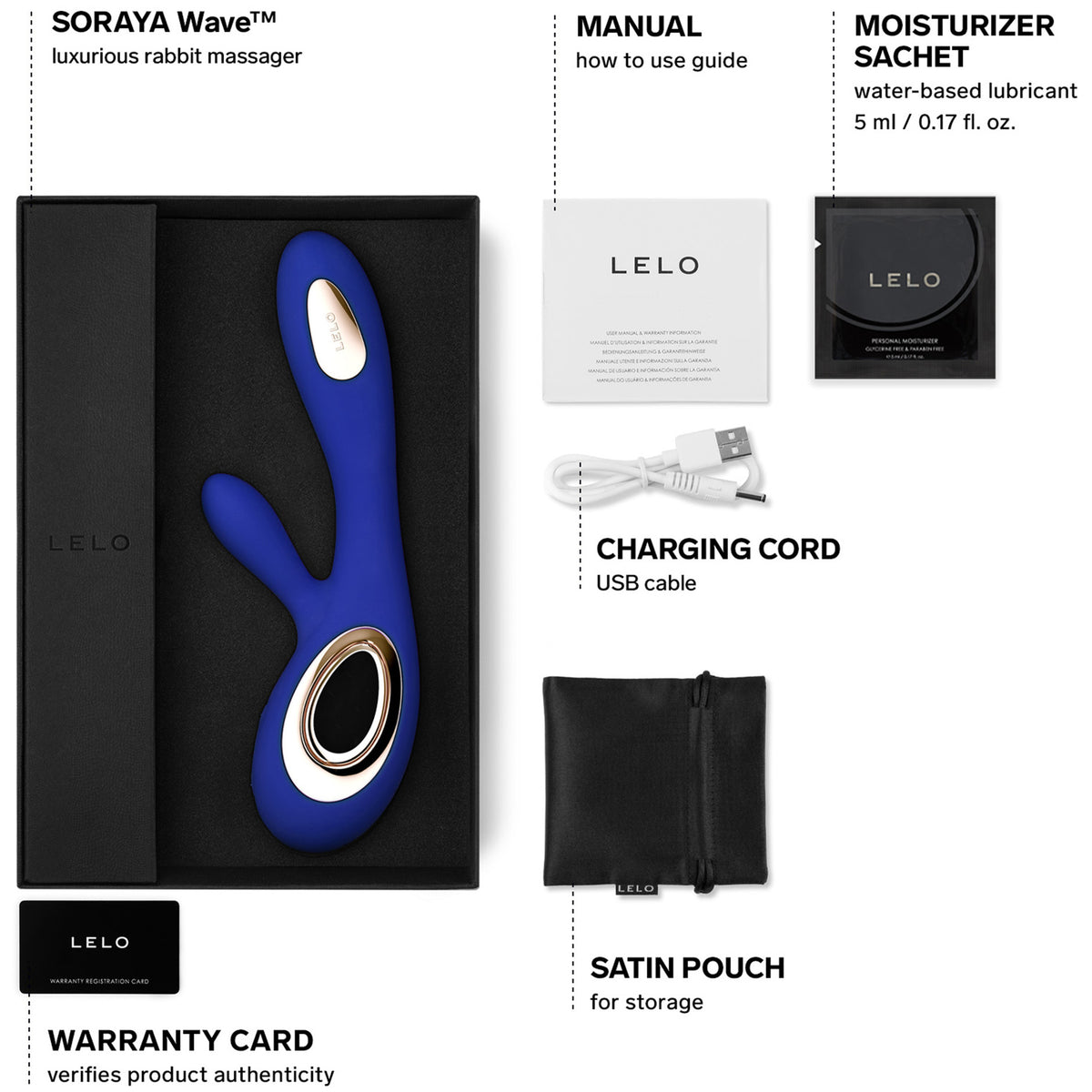 LELO SORAYA Wave™ Rechargeable Silicone Dual Stimulation G-Spot Vibrator - Midnight Blue
