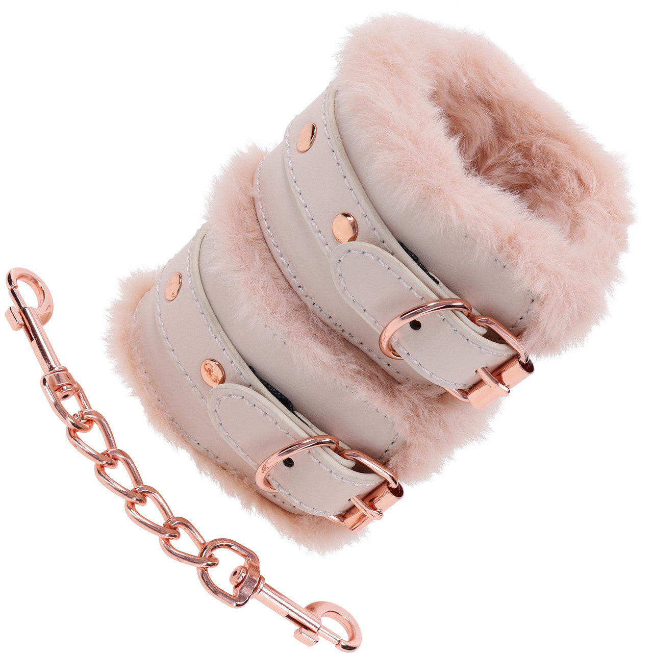 Sex & Mischief Peaches 'n CreaMe Fur Handcuffs By Sportsheets - Rose Gold & Peach