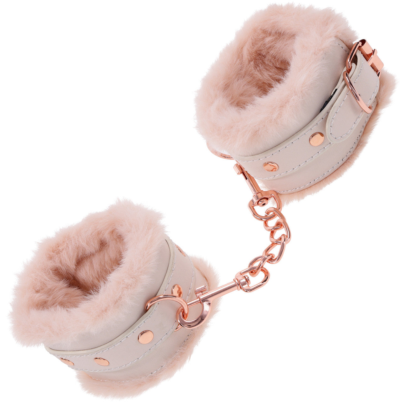 Sex & Mischief Peaches 'n CreaMe Fur Handcuffs By Sportsheets - Rose Gold & Peach