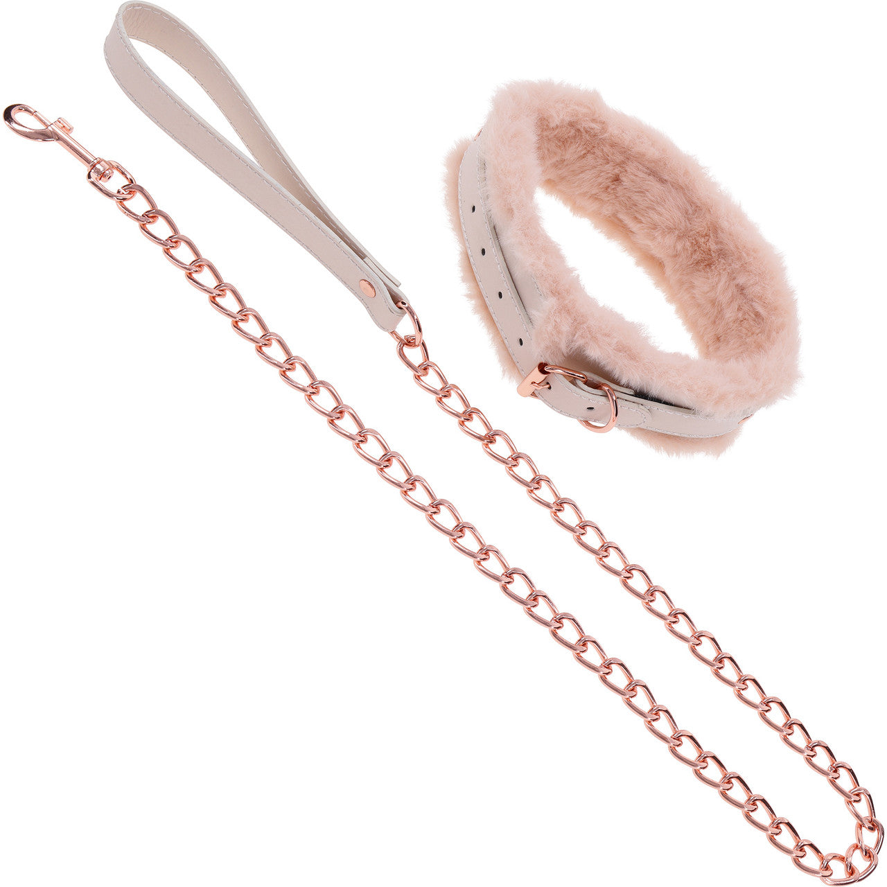 Sex & Mischief Peaches 'n CreaMe Fur Collar & Leash By Sportsheets - Rose Gold & Peach