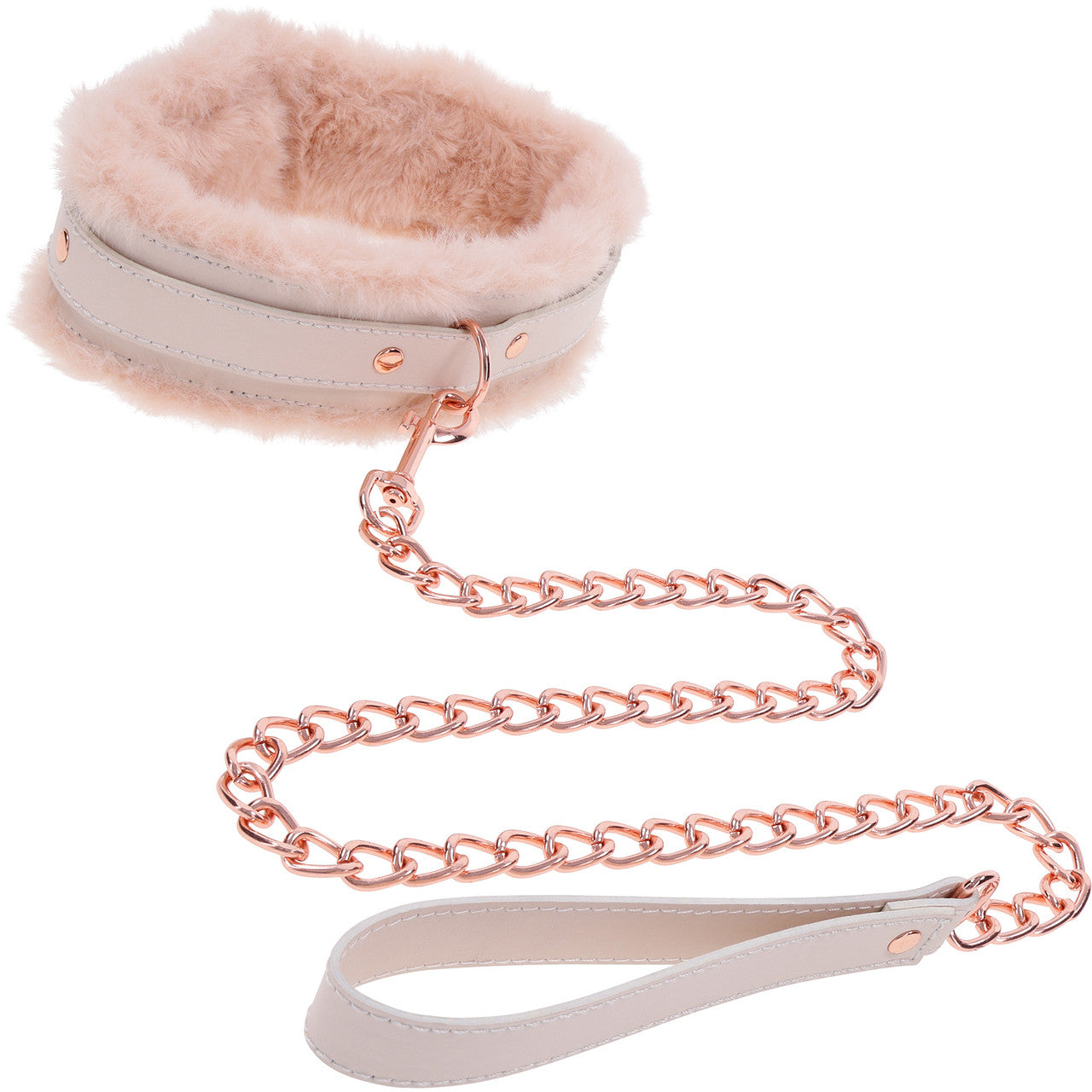 Sex & Mischief Peaches 'n CreaMe Fur Collar & Leash By Sportsheets - Rose Gold & Peach