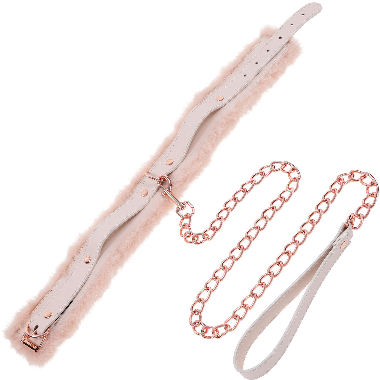 Sex & Mischief Peaches 'n CreaMe Fur Collar & Leash By Sportsheets - Rose Gold & Peach