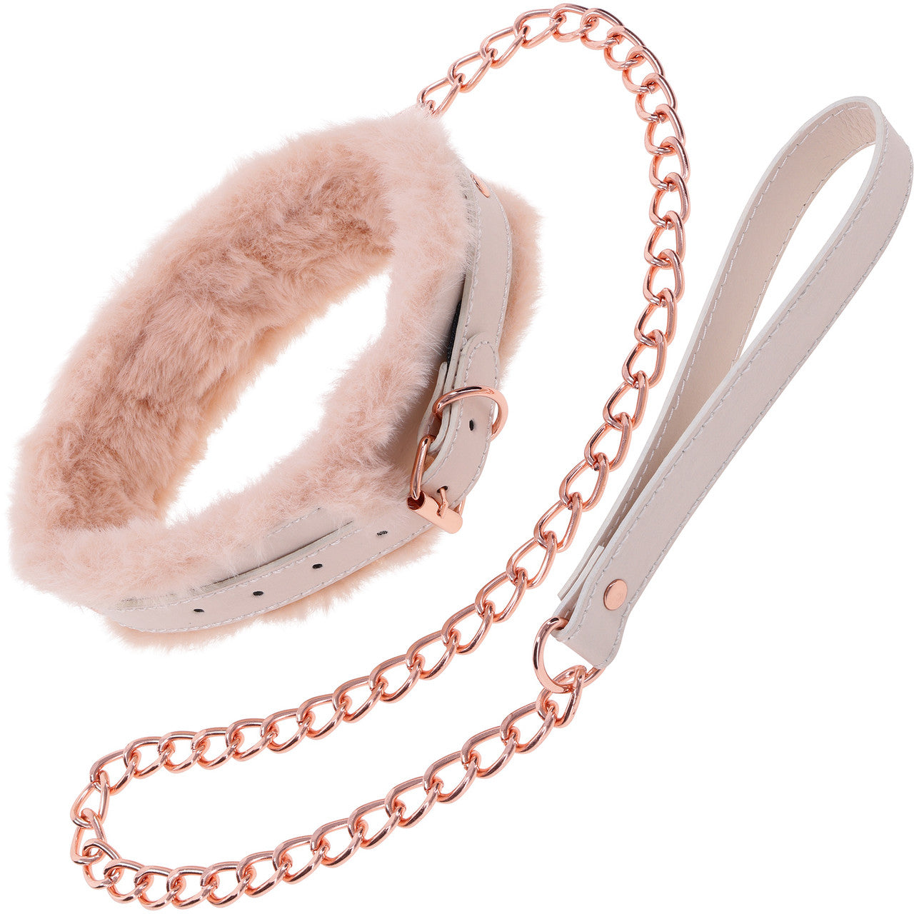 Sex & Mischief Peaches 'n CreaMe Fur Collar & Leash By Sportsheets - Rose Gold & Peach