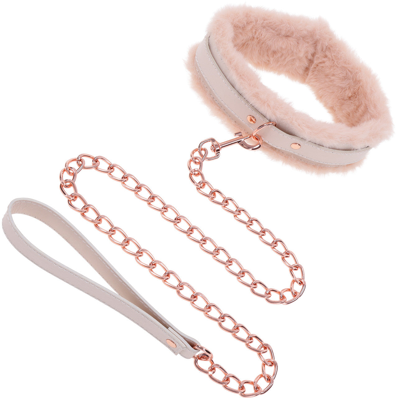 Sex & Mischief Peaches 'n CreaMe Fur Collar & Leash By Sportsheets - Rose Gold & Peach