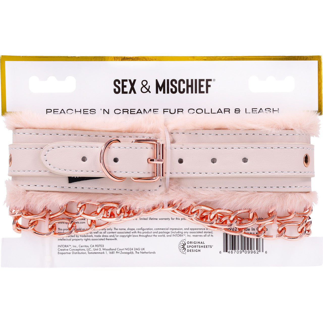 Sex & Mischief Peaches 'n CreaMe Fur Collar & Leash By Sportsheets - Rose Gold & Peach