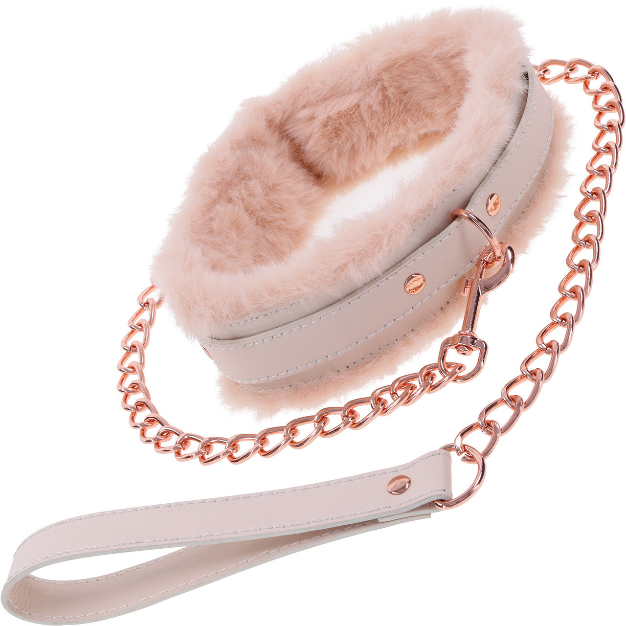 Sex & Mischief Peaches 'n CreaMe Fur Collar & Leash By Sportsheets - Rose Gold & Peach