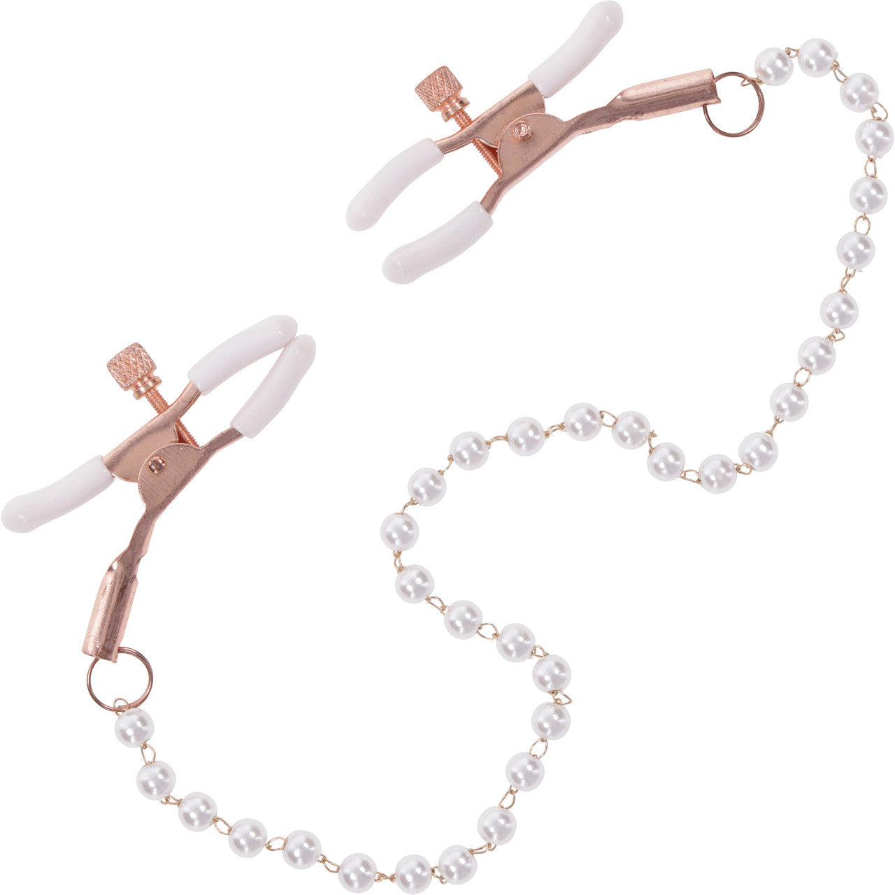 Sex & Mischief Peaches 'n CreaMe Pearl Nipple Clamps By Sportsheets - Rose Gold & White