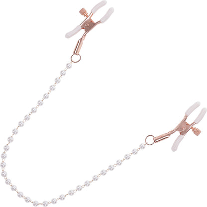 Sex & Mischief Peaches 'n CreaMe Pearl Nipple Clamps By Sportsheets - Rose Gold & White