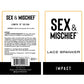 Sex & Mischief lace spanker packaging with product details on a white background