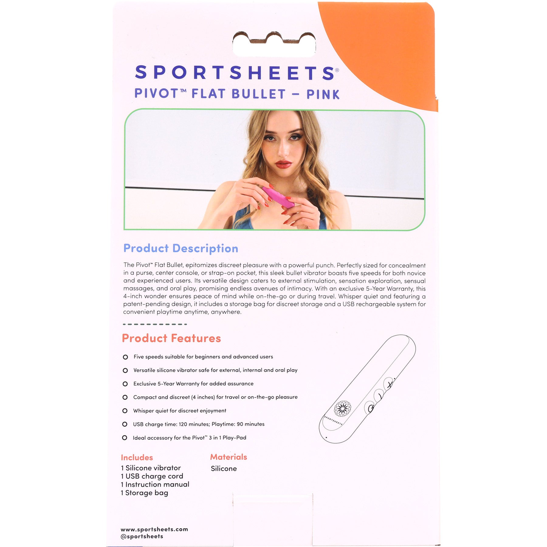 Pivot Flat Rechargeable Silicone Bullet By Sportsheets - Pink