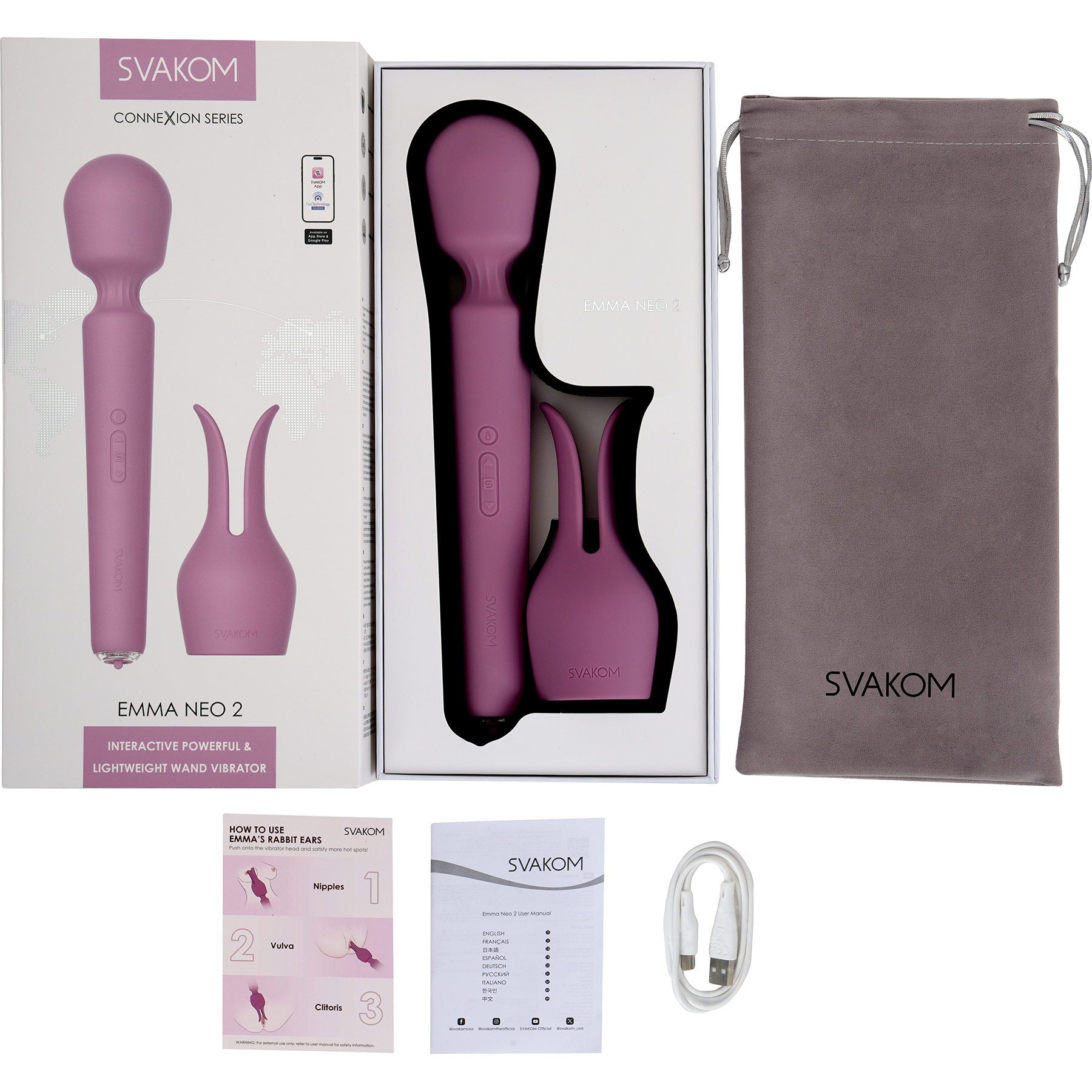SVAKOM Emma Neo 2 Interactive App Enabled Warming Silicone Vibrator With Rabbit Ears