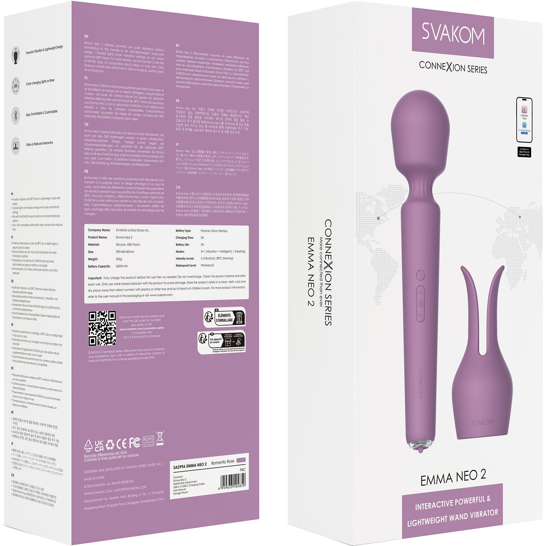 SVAKOM Emma Neo 2 Interactive App Enabled Warming Silicone Vibrator With Rabbit Ears