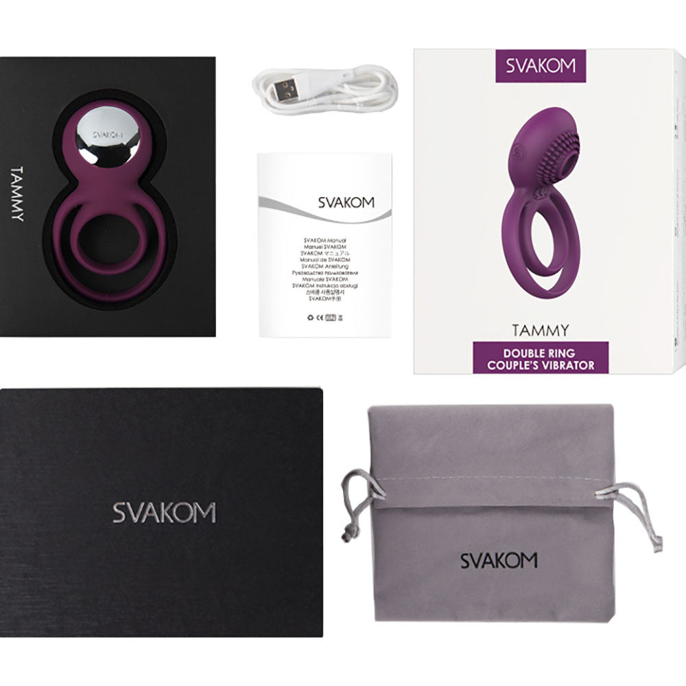 SVAKOM Tammy Double Ring Couples Vibrator Rechargeable Waterproof Silicone Cock & Balls Ring - Violet