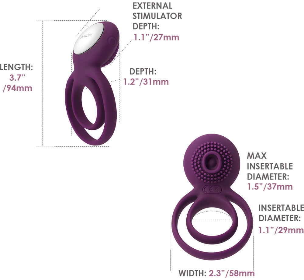 SVAKOM Tammy Double Ring Couples Vibrator Rechargeable Waterproof Silicone Cock & Balls Ring - Violet