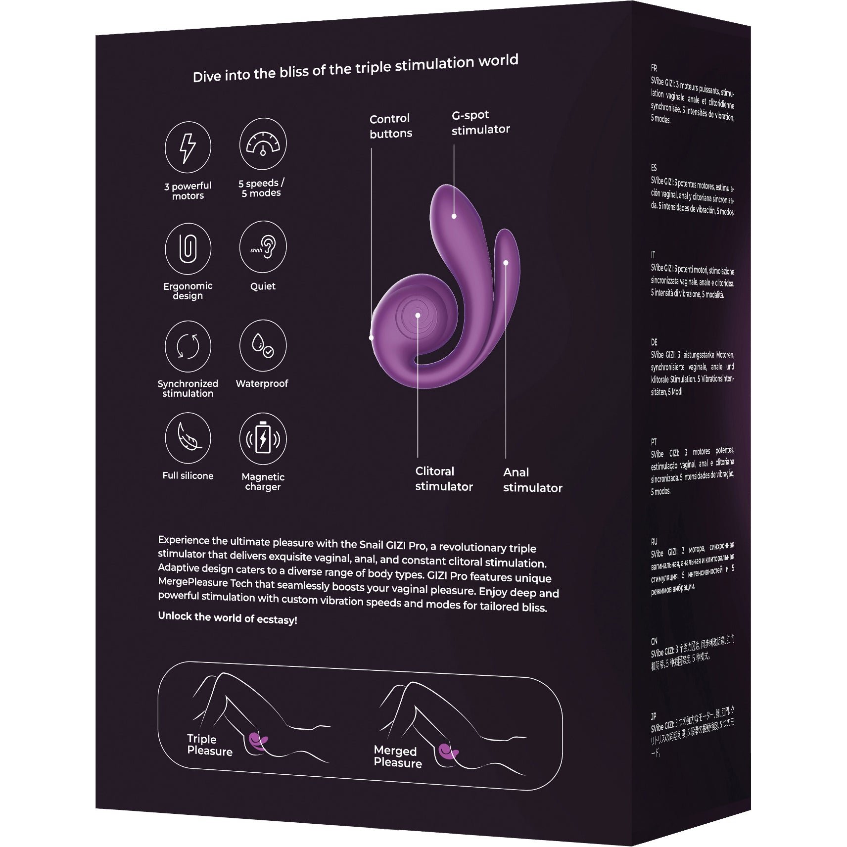 SVibe Snail Gizi Pro Silicone Rechargeable Waterproof Triple G-Spot Vibrator - Grape