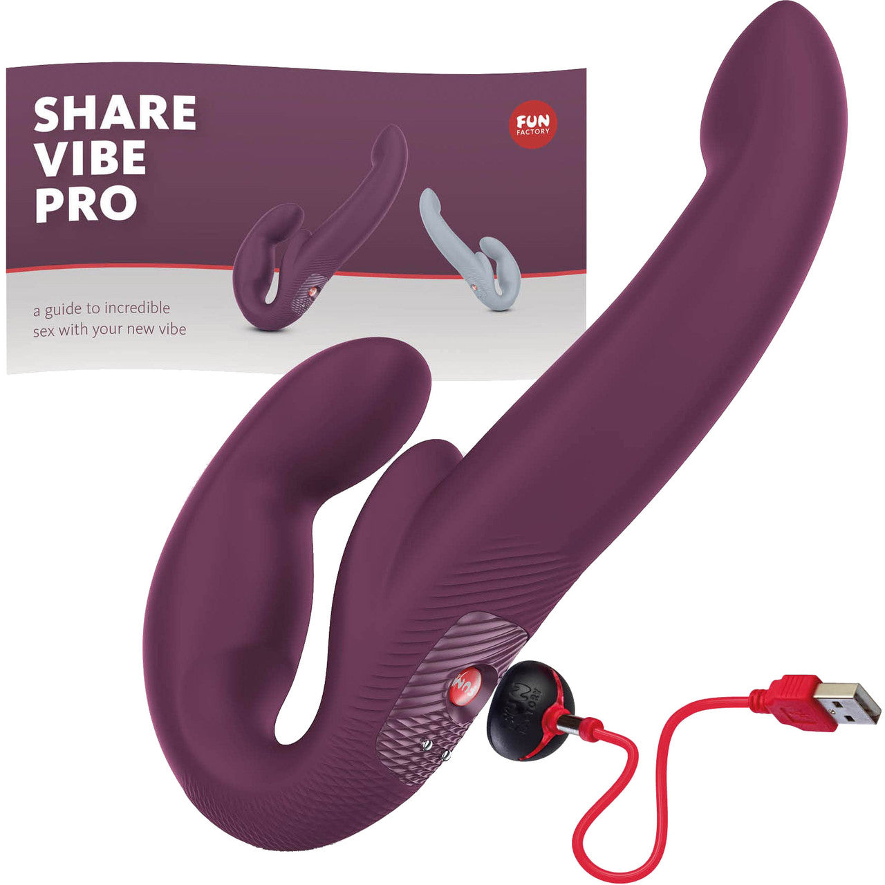 Fun Factory SHARE VIBE PRO Vibrating Silicone Double Dildo - Burgundy