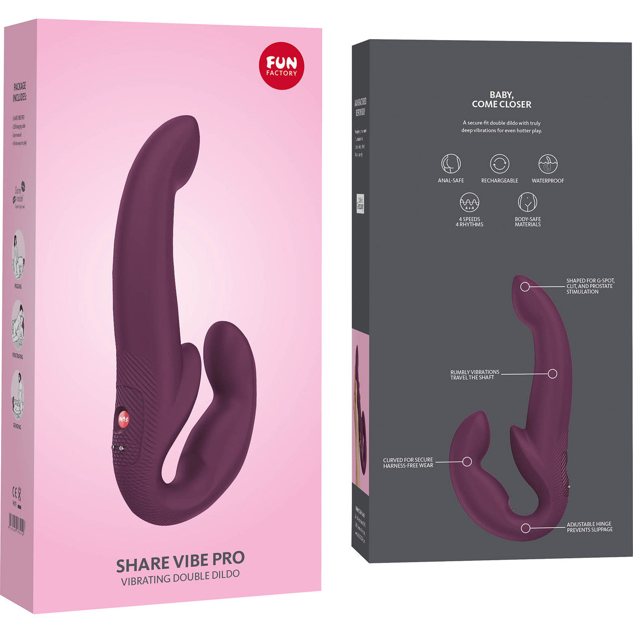 Fun Factory SHARE VIBE PRO Vibrating Silicone Double Dildo - Burgundy