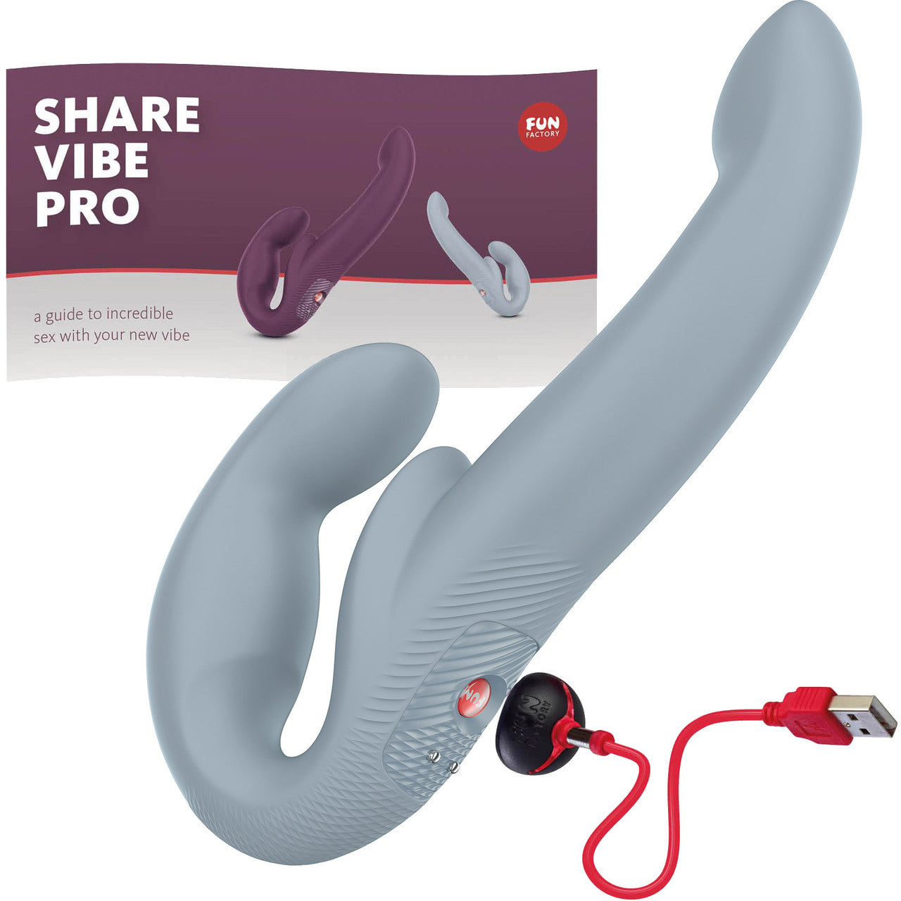 Fun Factory SHARE VIBE PRO Vibrating Silicone Double Dildo - Cool Grey