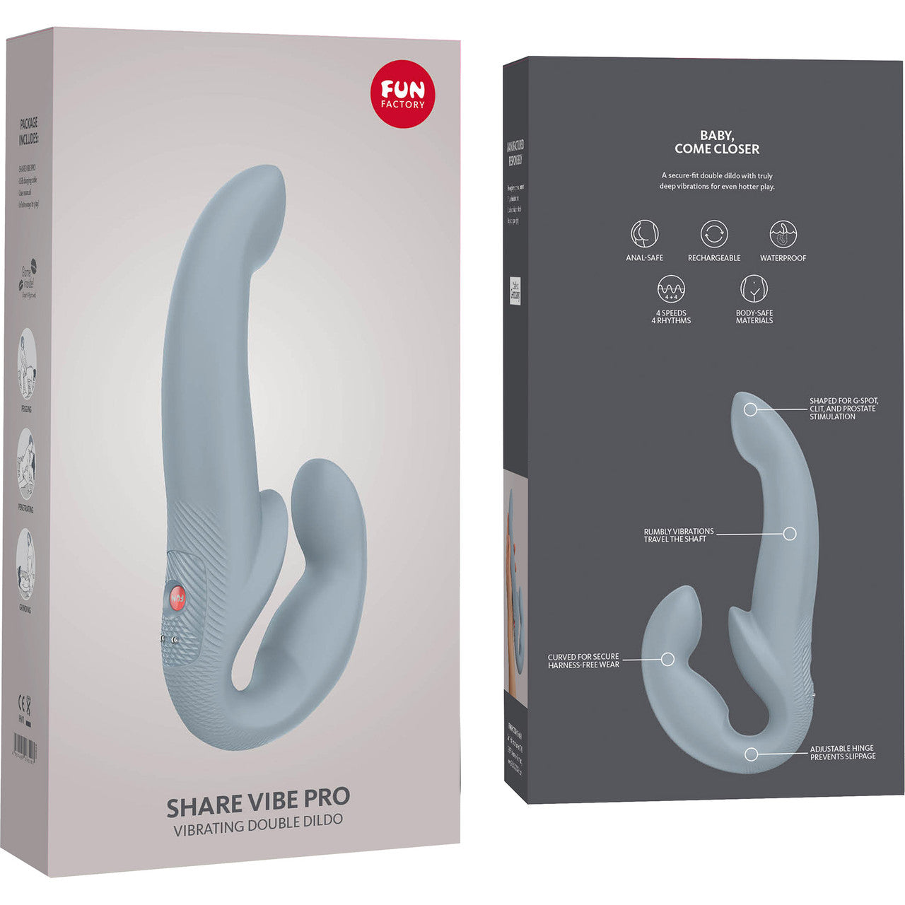 Fun Factory SHARE VIBE PRO Vibrating Silicone Double Dildo - Cool Grey