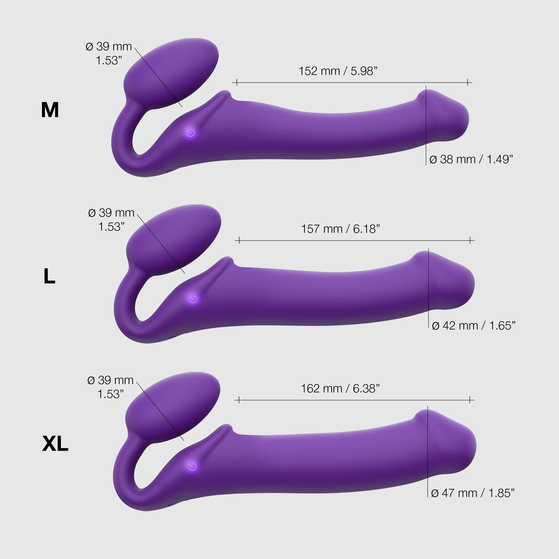 Strap-on-Me Silicone Vibrating Remote Control Strapless Strap-On - Measurements