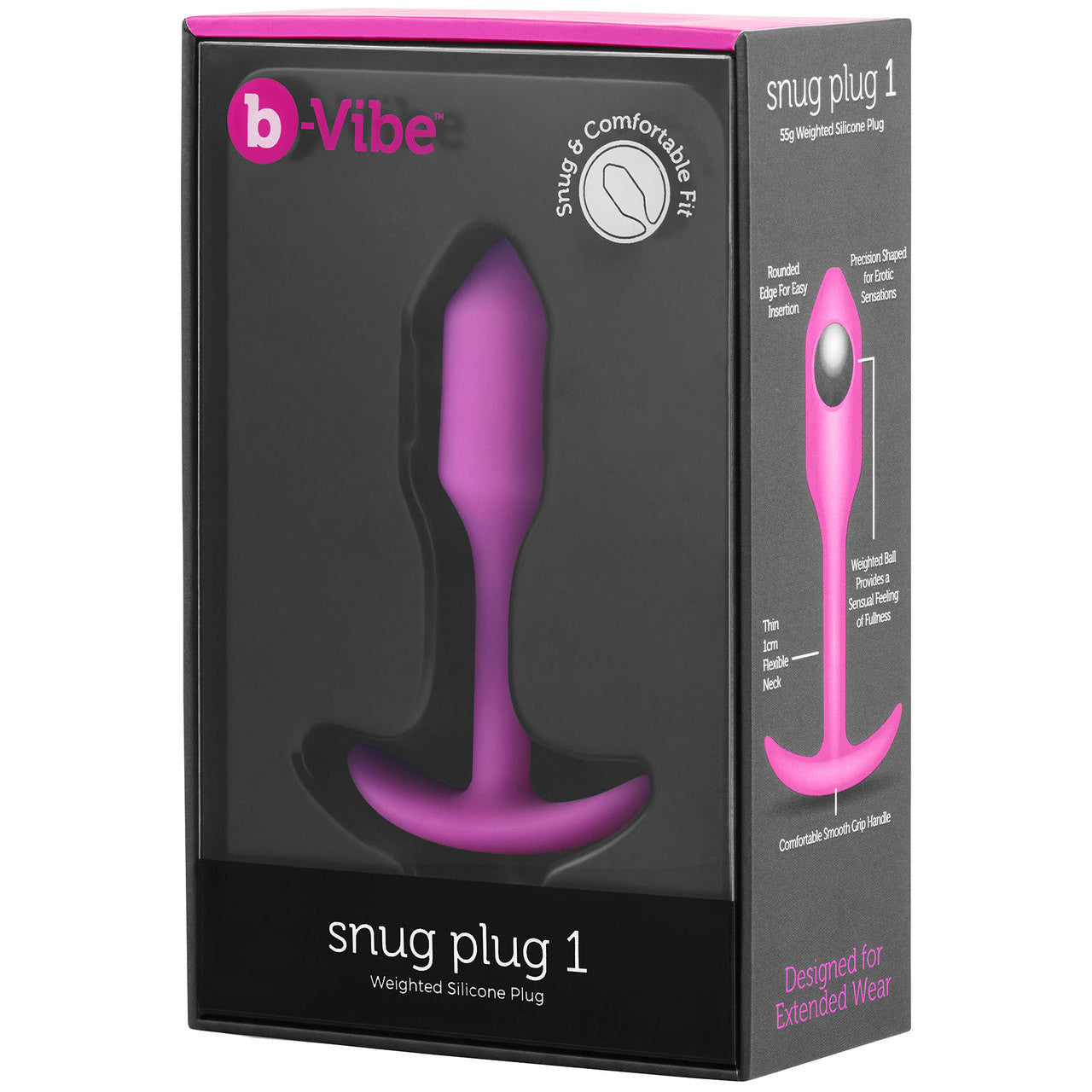 b-Vibe Snug Plug 1 Small Silicone Weighted Butt Plug - Fuchsia