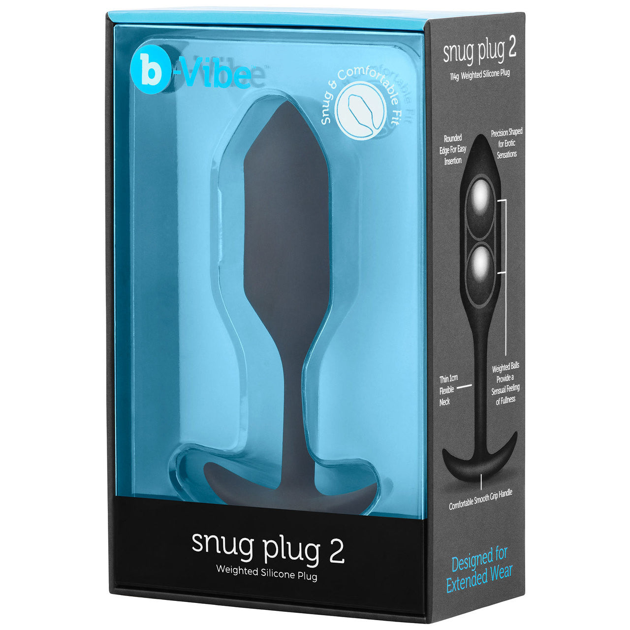 b-Vibe Snug Plug 2 Medium Silicone Weighted Butt Plug - Black